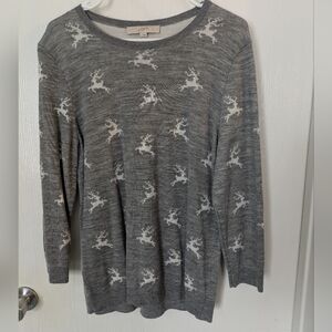 Loft Reindeer Gray Sweater Size L